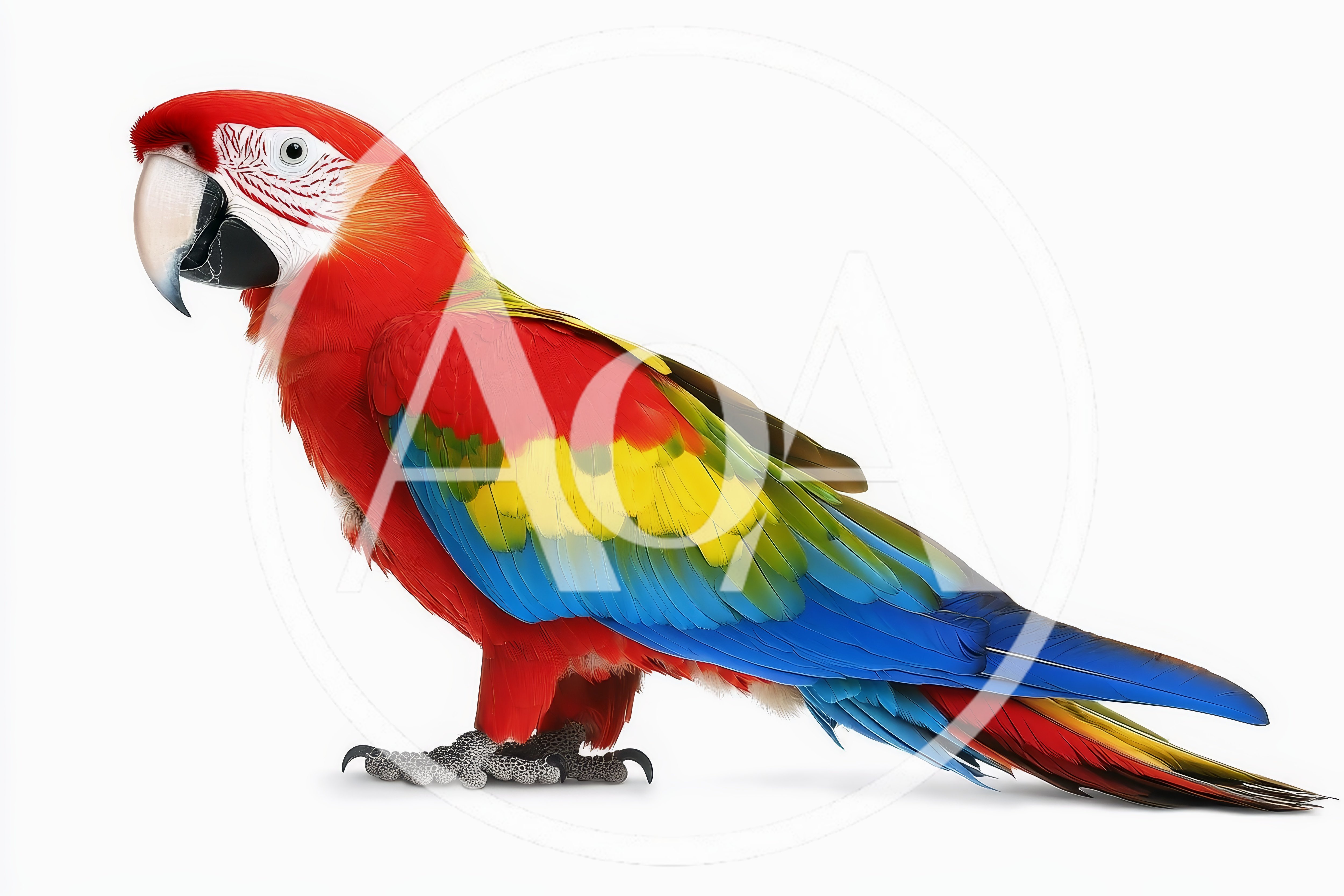 Scarlet Macaw Parrot Standing On White Background
