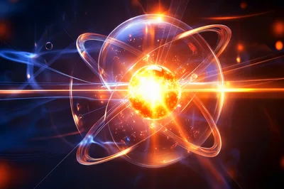 Abstract Glowing Atomic Structure With Orbital Rings