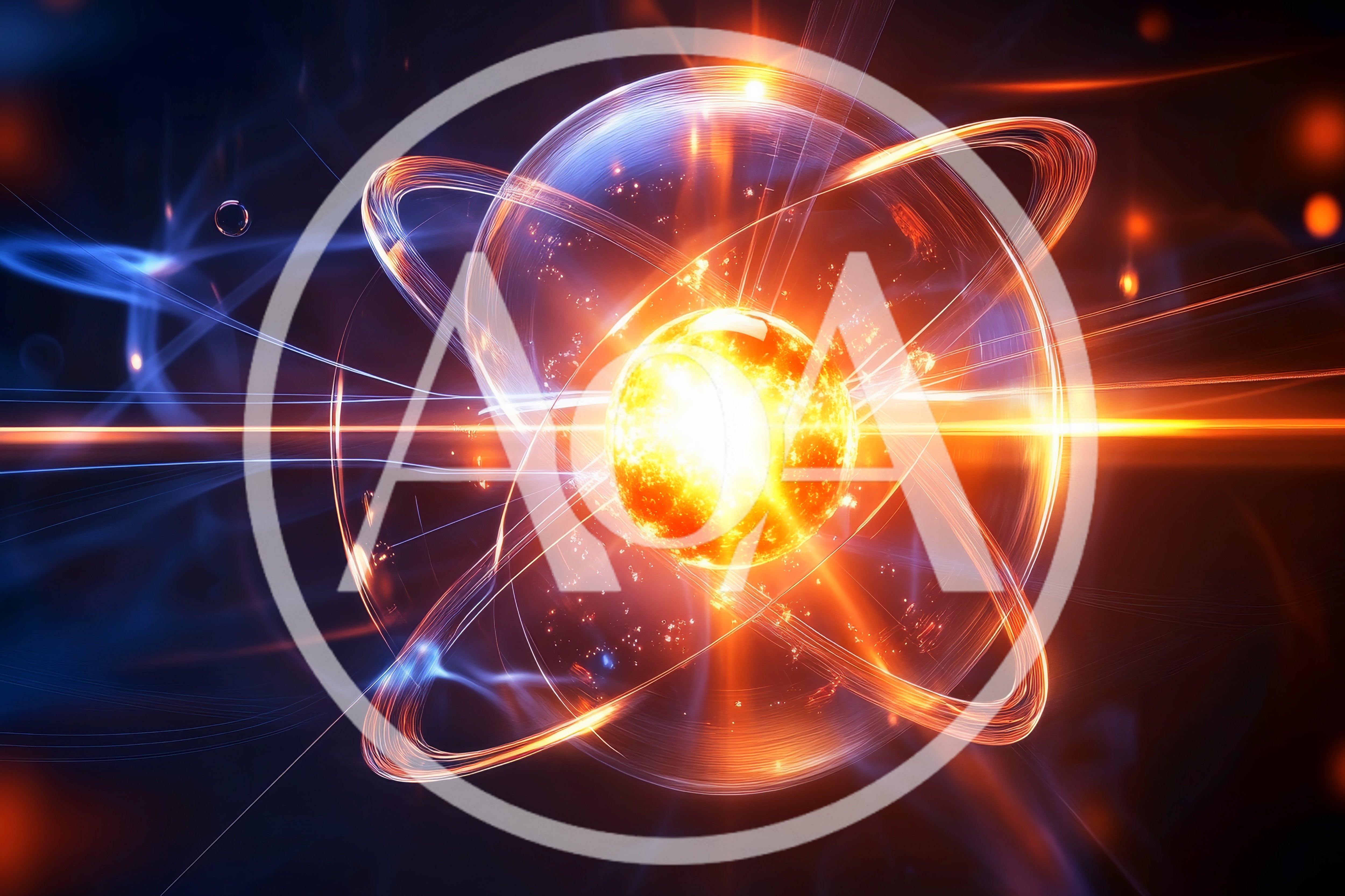Abstract Glowing Atomic Structure With Orbital Rings