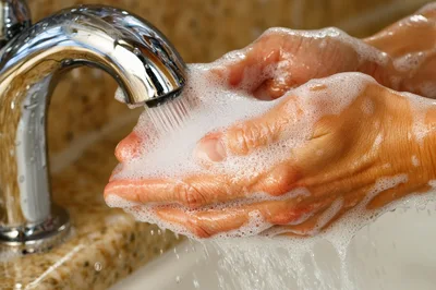 Person Washing Hands With Soap Under Running Water
