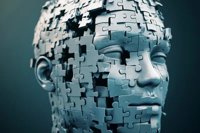 Abstract Human Head Made Of Interlocking Puzzle Pieces