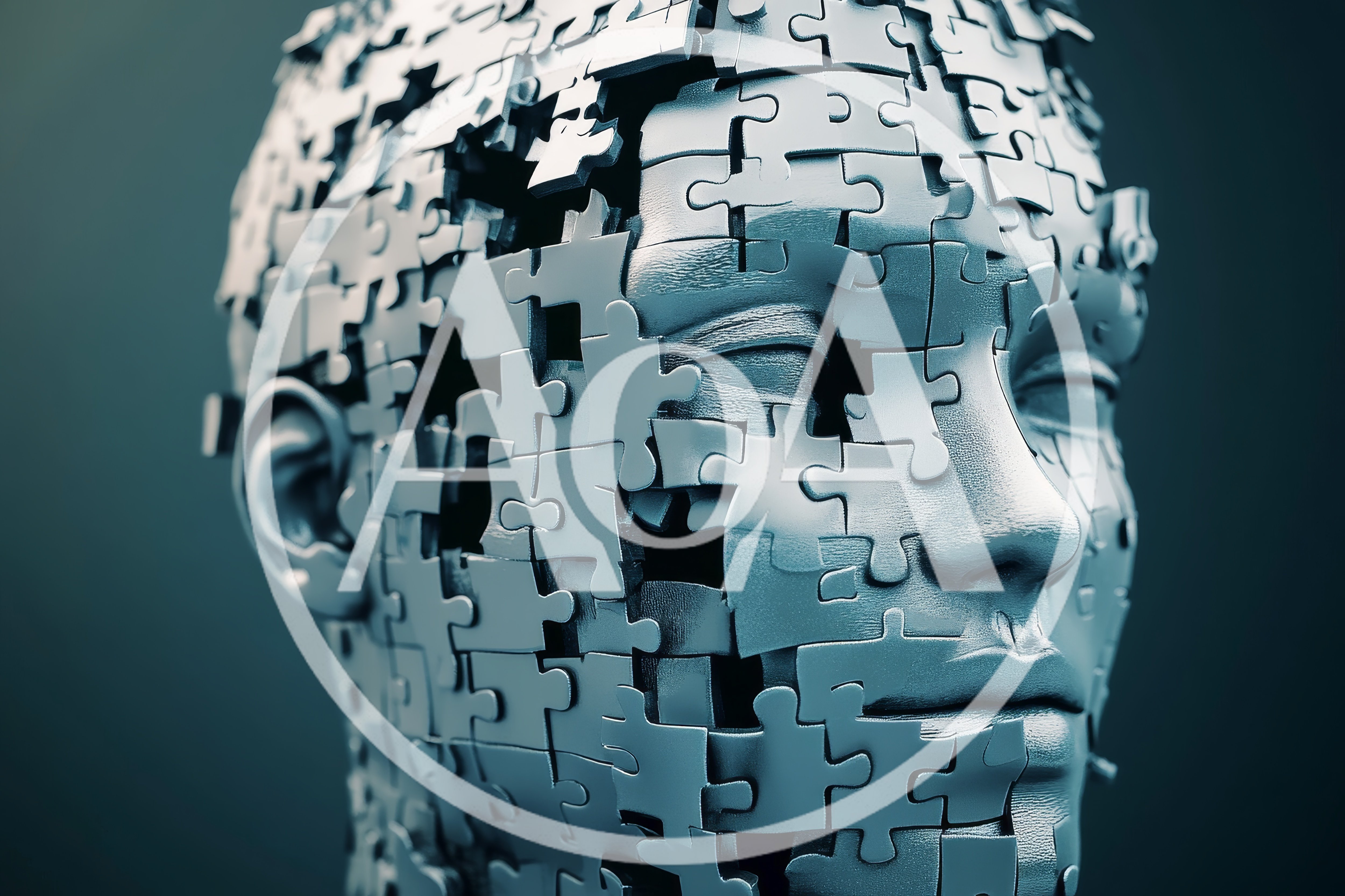 Abstract Human Head Made Of Interlocking Puzzle Pieces