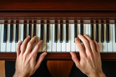 Top Down View Of Hands Playing Piano