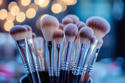 Professional Makeup Brushes Arranged In A Holder