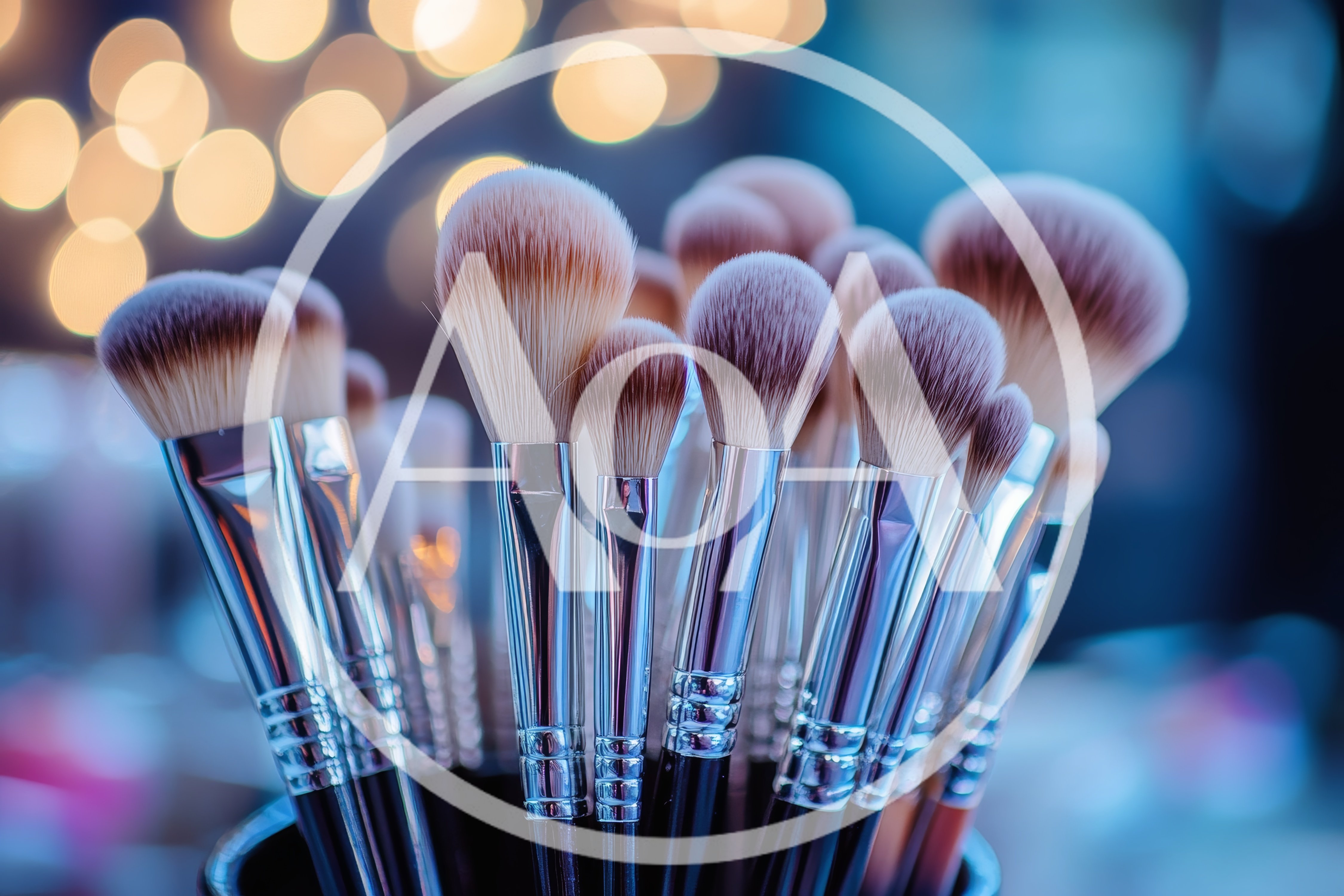 Professional Makeup Brushes Arranged In A Holder