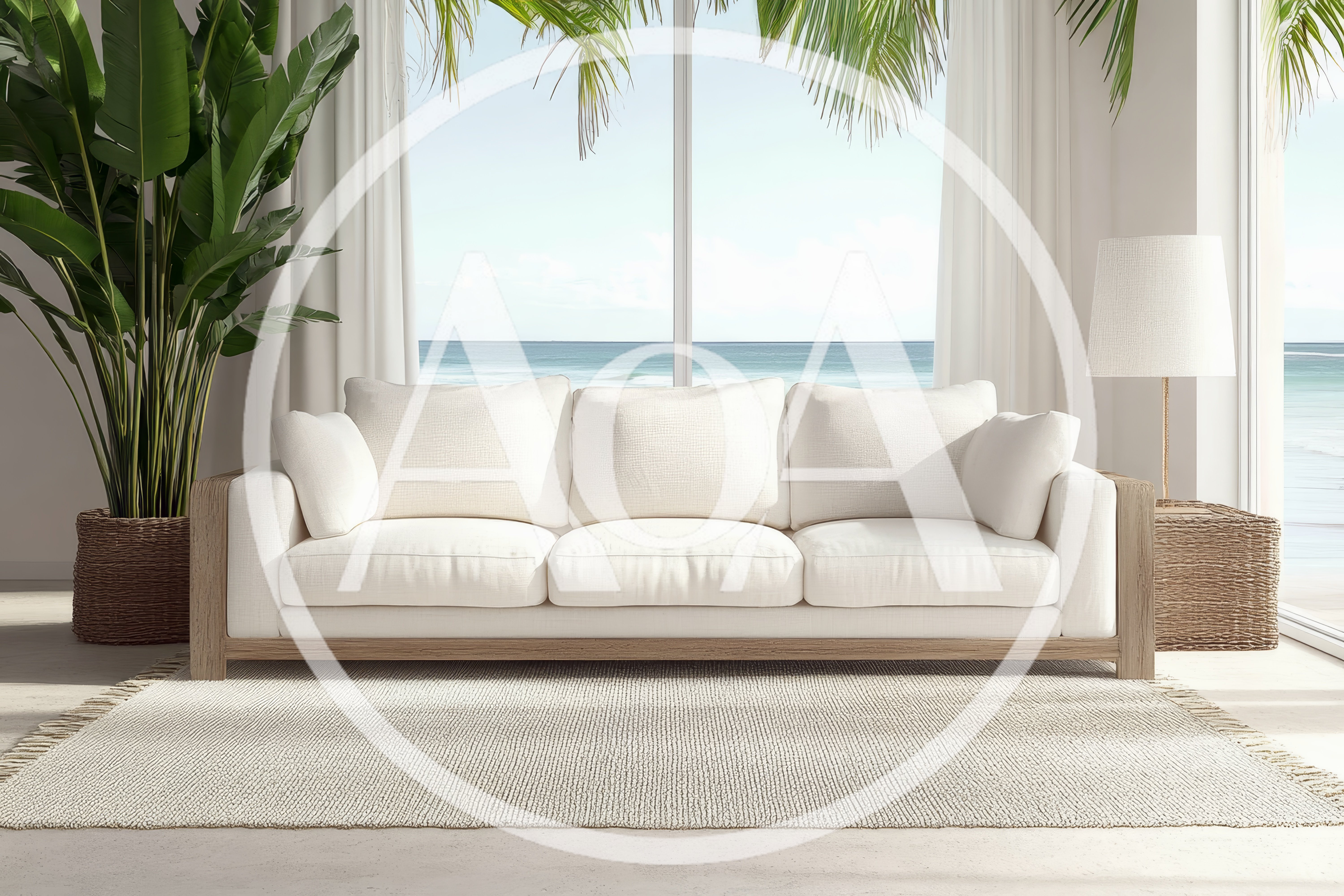 Modern White Sofa In Beachfront Living Room