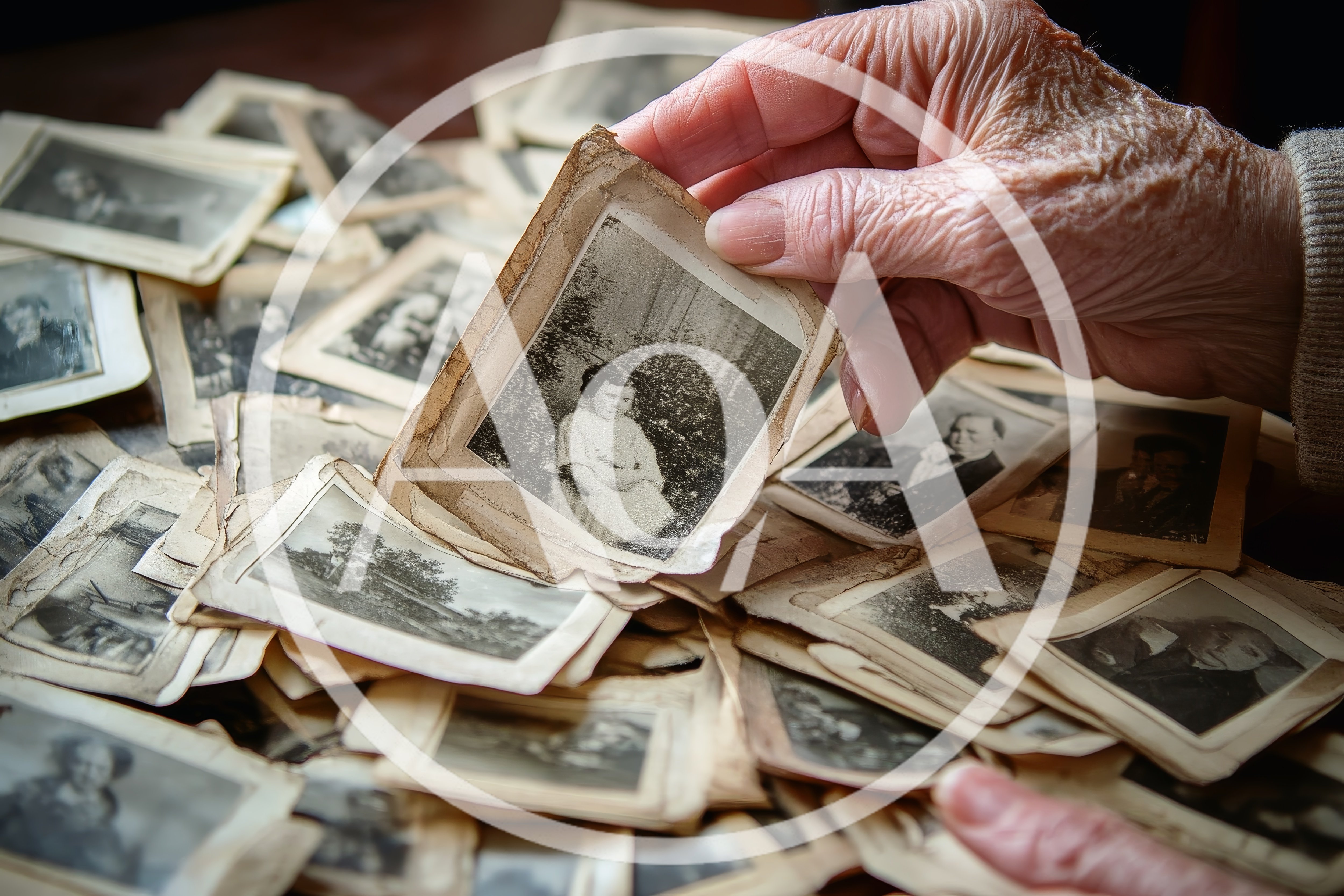Elderly Hands Holding Vintage Black and White Photograph