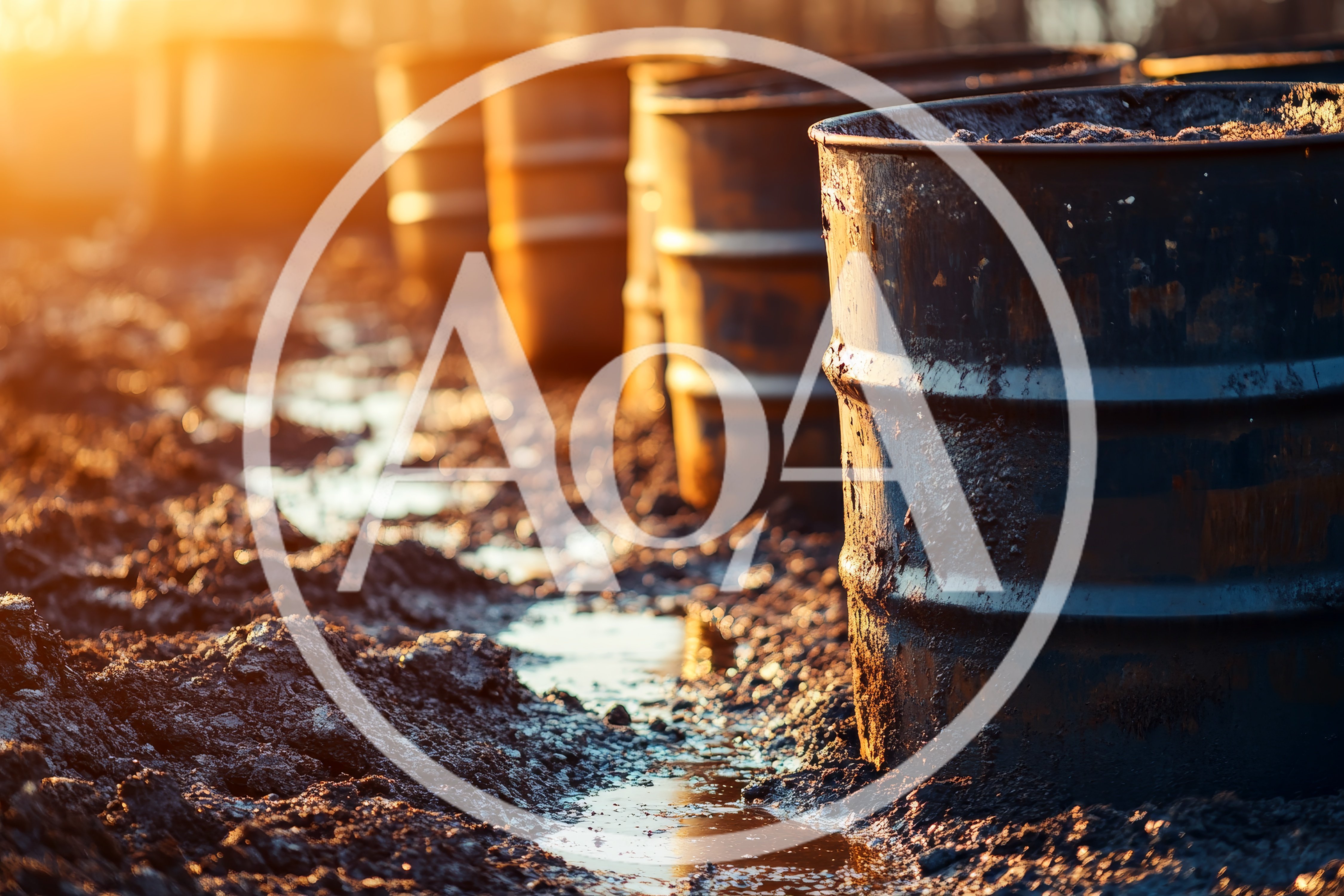 Rusty Industrial Oil Barrels In Muddy Field