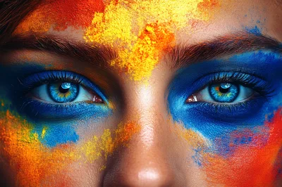 Close Up Portrait Of Woman With Colorful Holi Powder