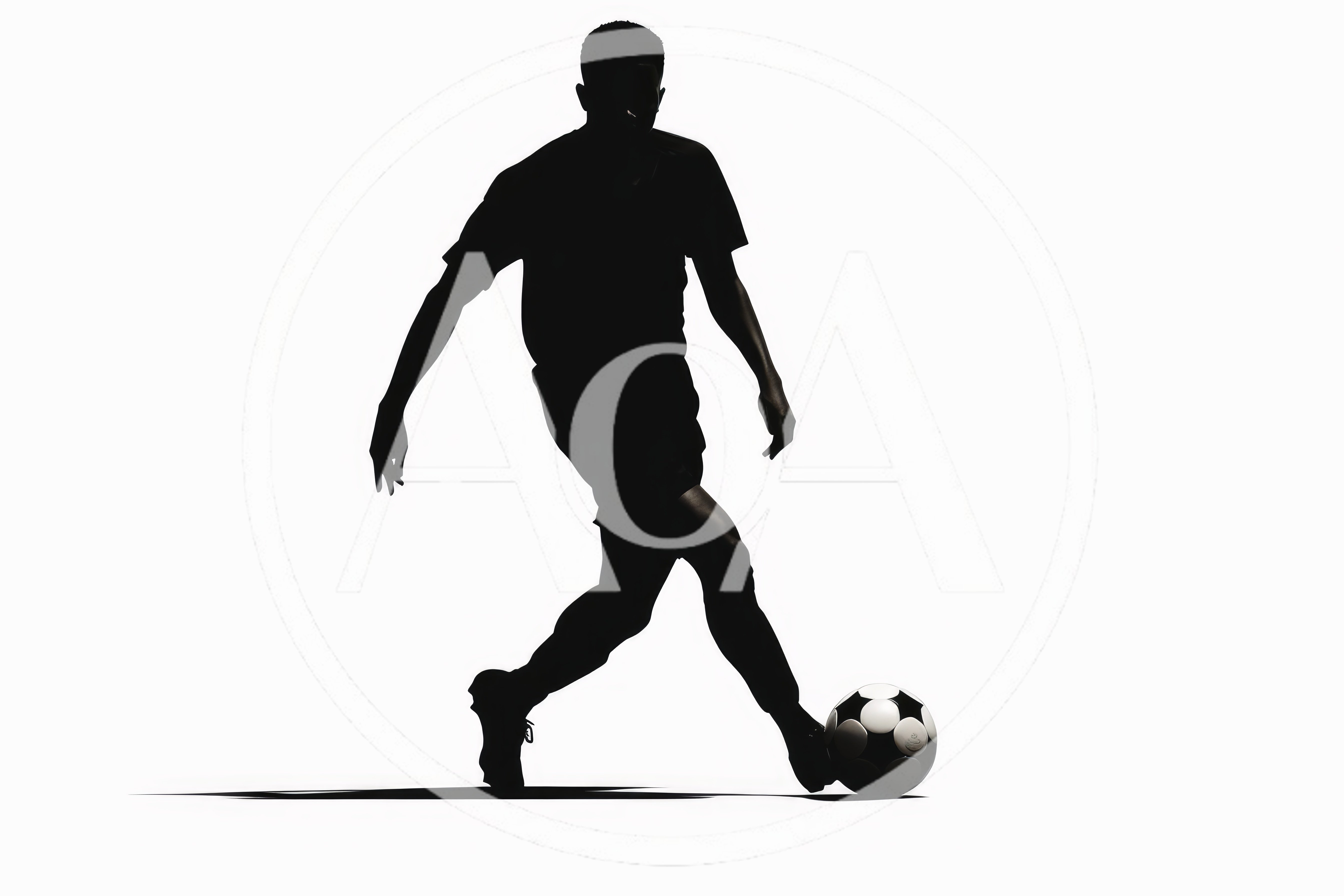 Silhouette Of A Soccer Player Dribbling A Ball