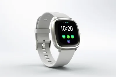 Modern Smartwatch With White Silicone Band On White Background