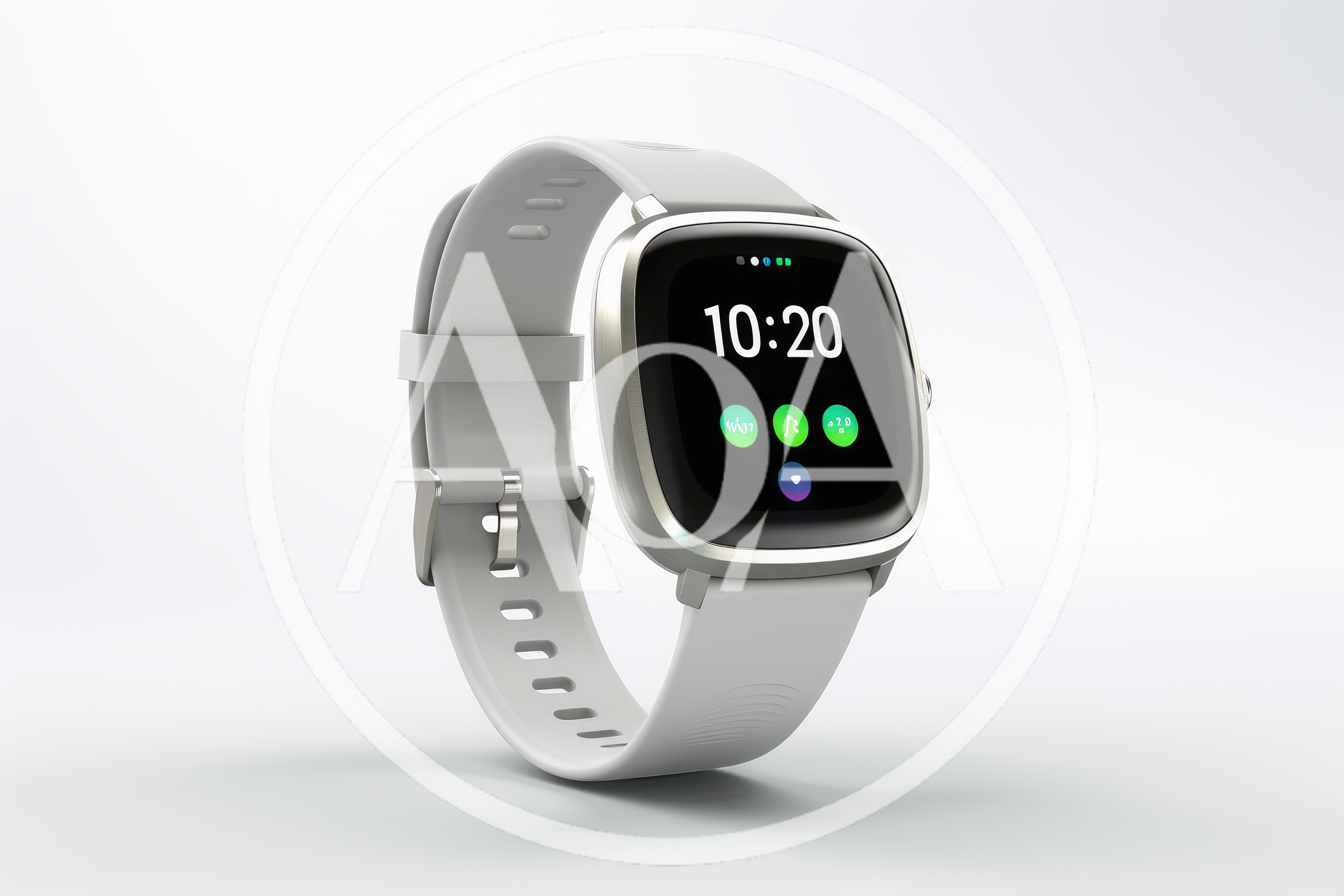 Modern Smartwatch With White Silicone Band On White Background