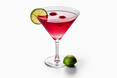 Cosmopolitan Cocktail With Lime Garnish On White Background