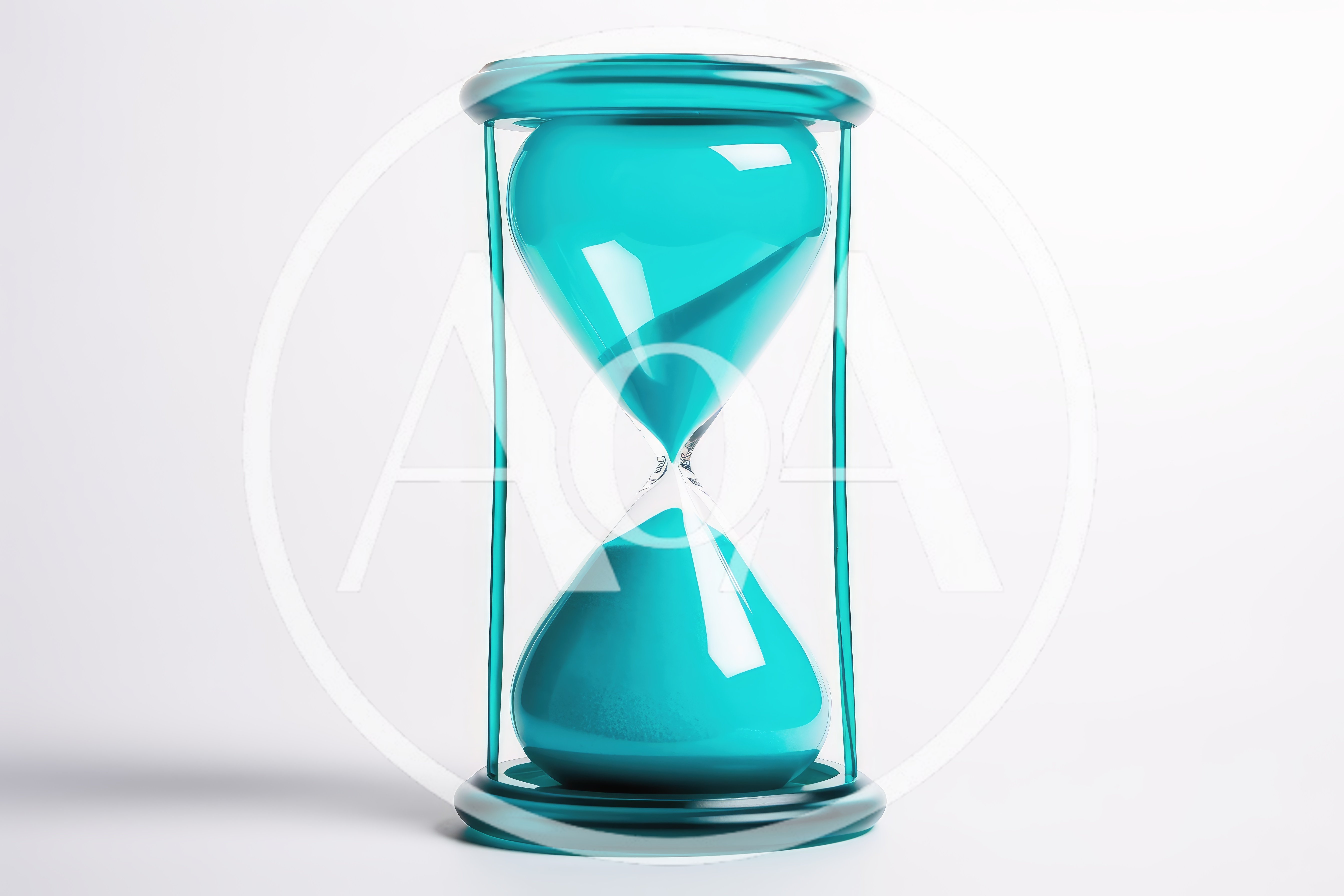 Teal Hourglass With Flowing Sand On White Background