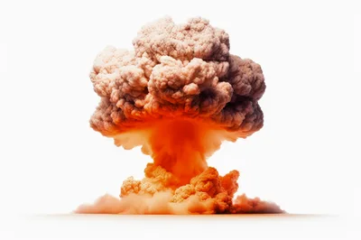 Massive Mushroom Cloud Explosion Isolated On White Background