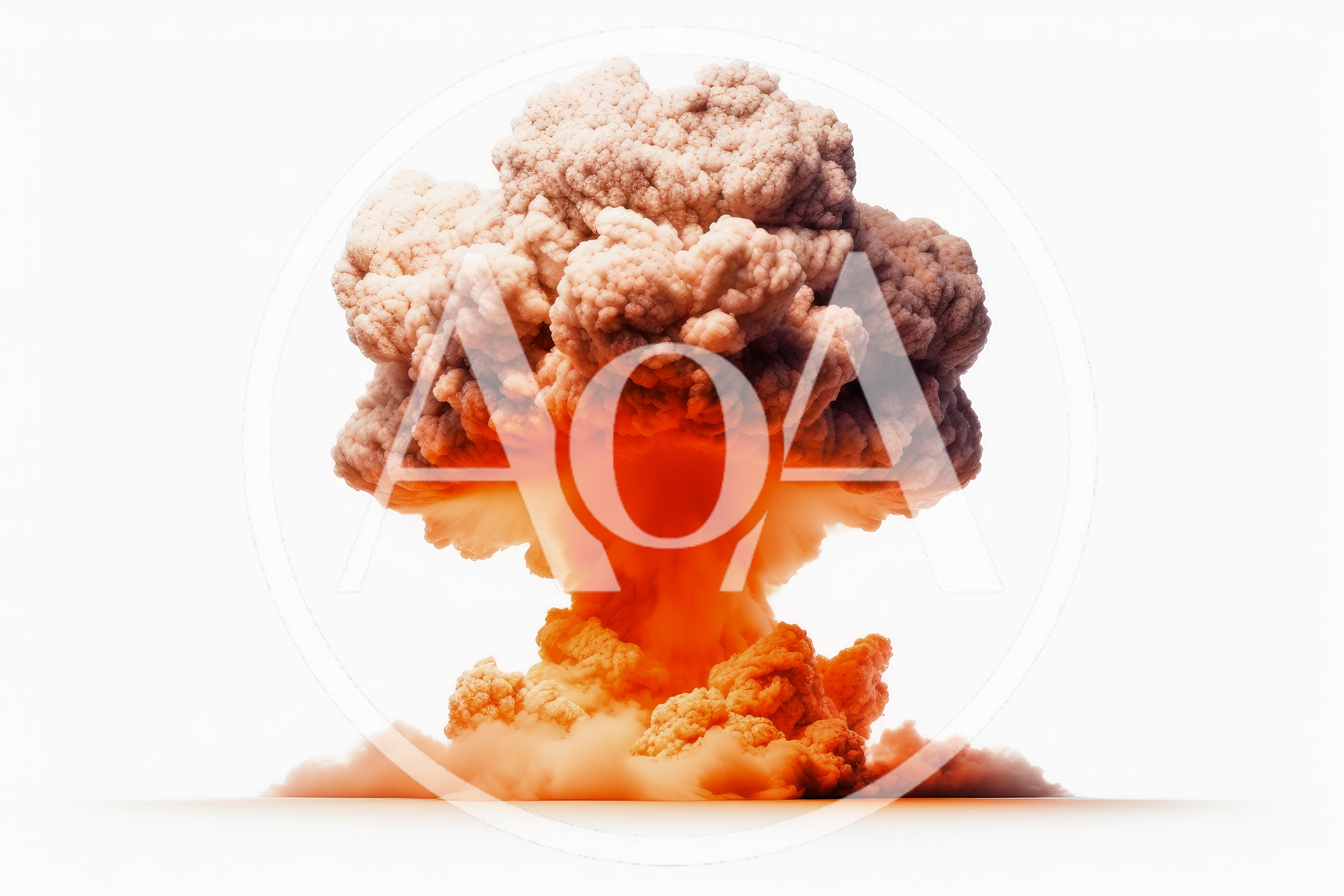 Massive Mushroom Cloud Explosion Isolated On White Background