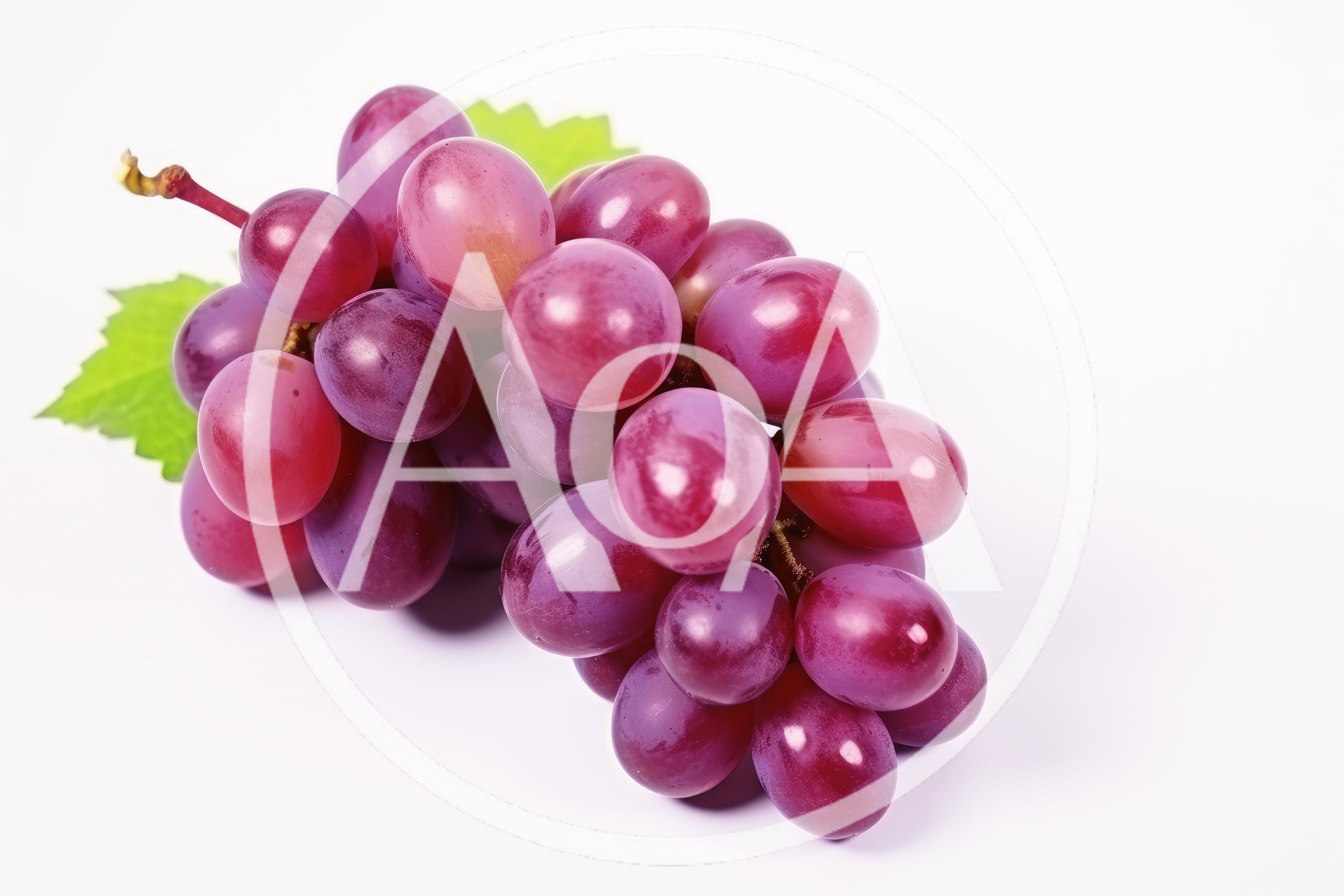 Fresh Red Grapes With Green Leaves On White Background