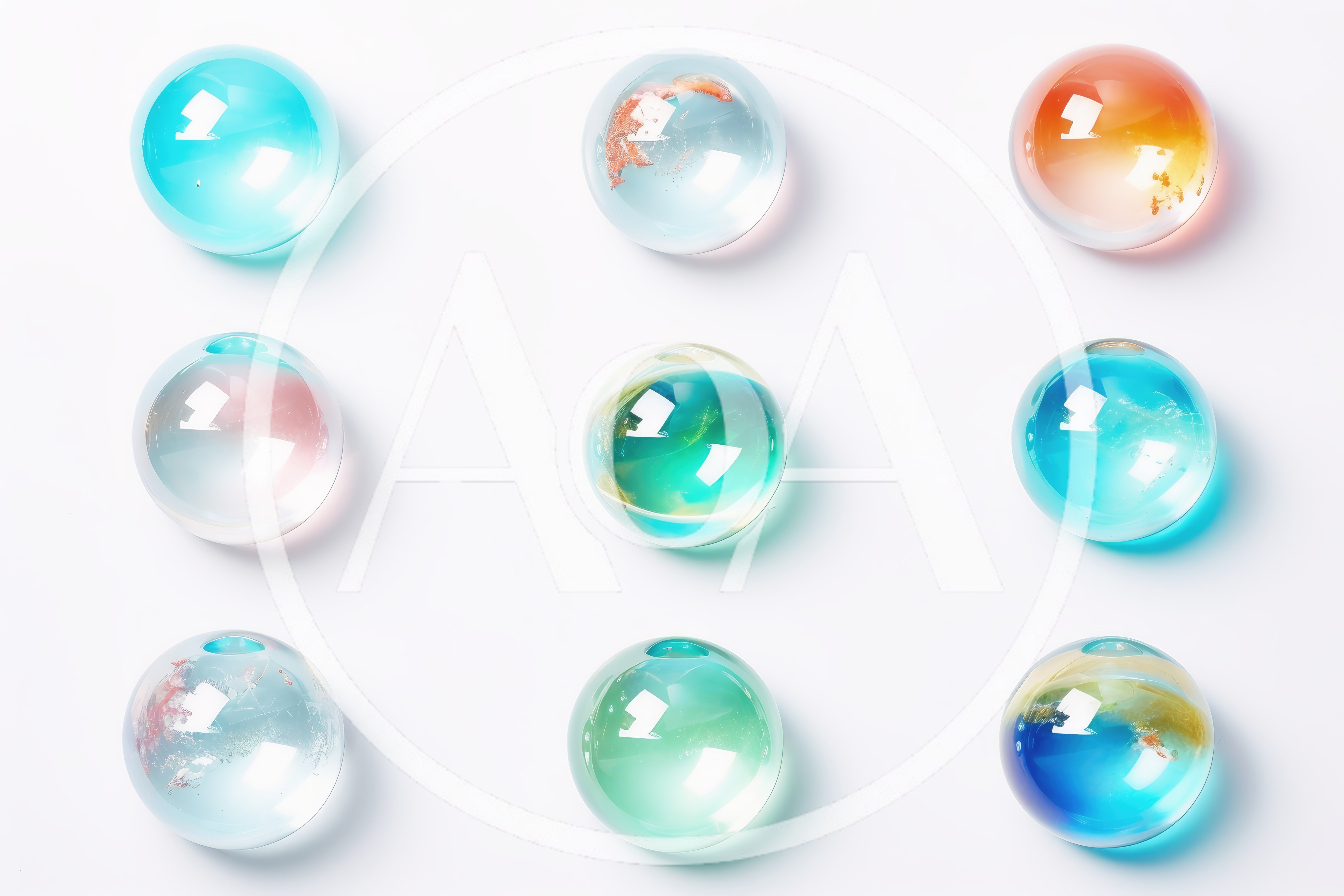 Collection Of Colorful Glass Spheres On White Background