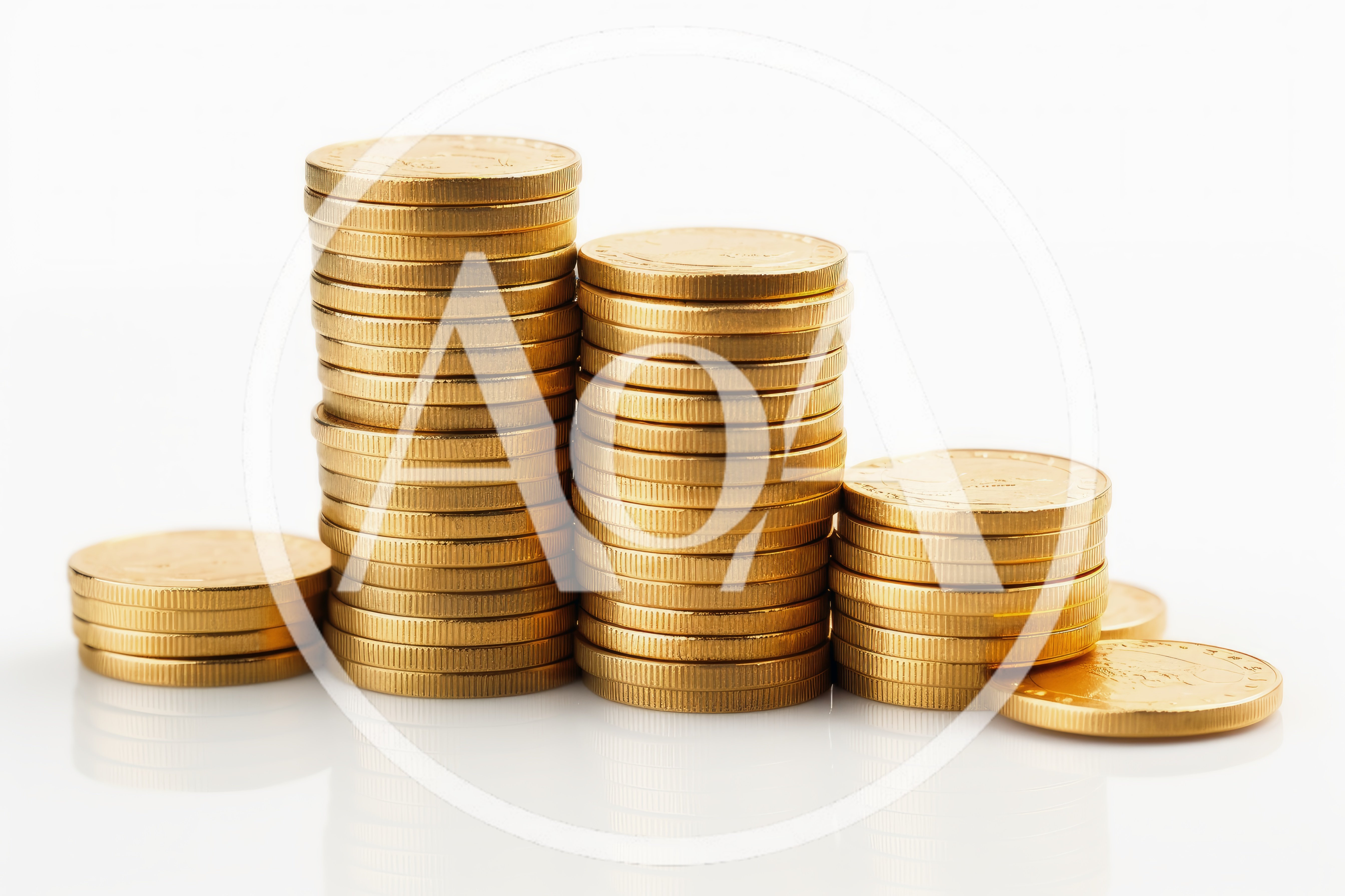 Stacks Of Shiny Gold Coins On White Background