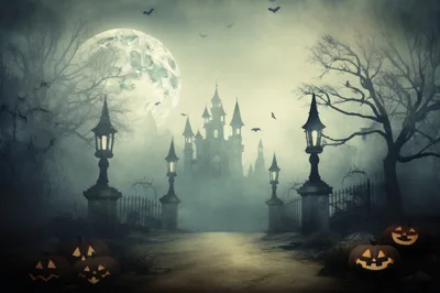 Spooky Haunted Castle With Glowing Jack O Lanterns