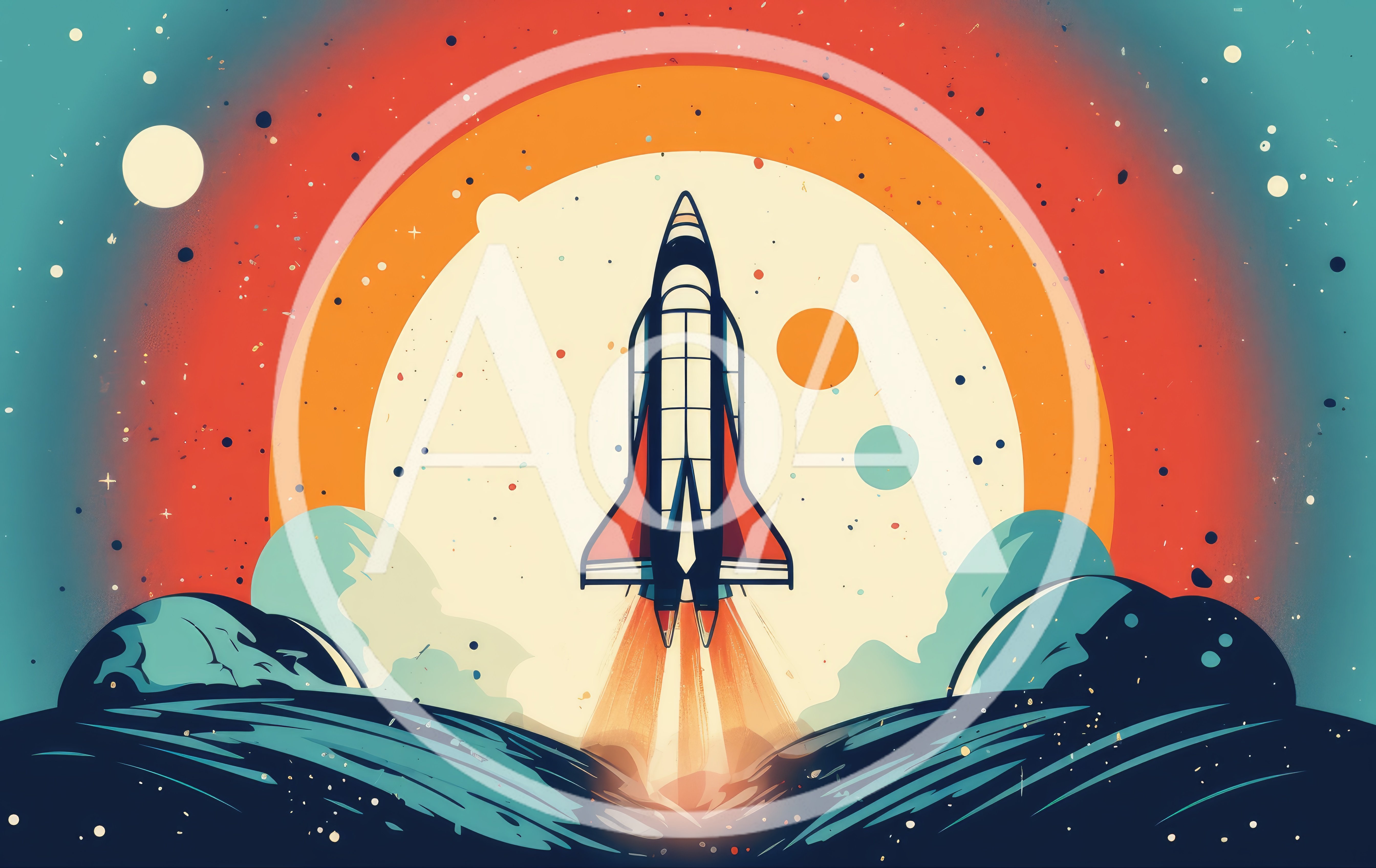 Retro Style Space Shuttle Launching Into Orbit