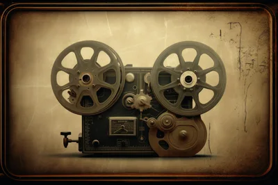 Vintage Film Projector With Reels In Sepia Tone