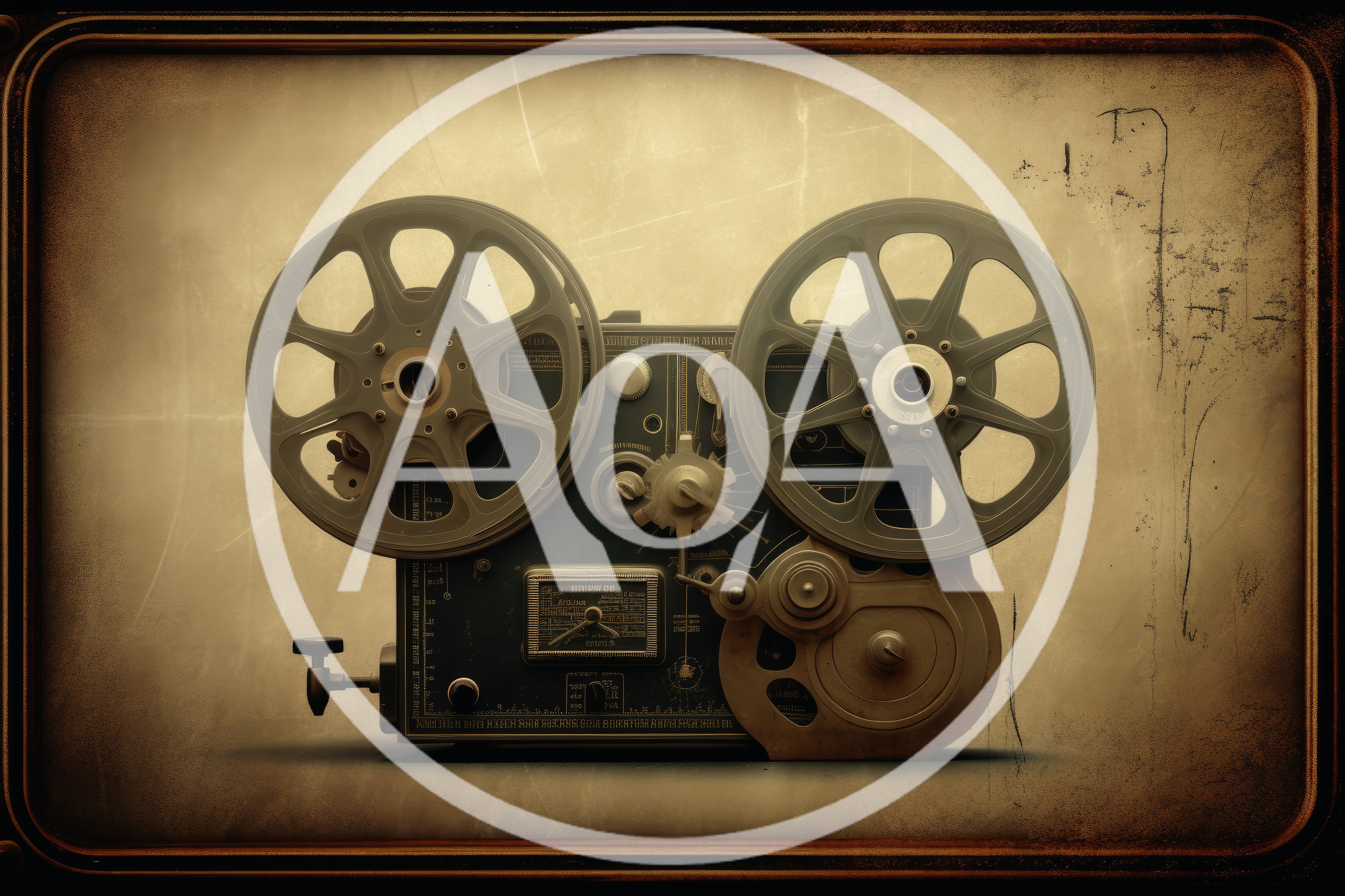 Vintage Film Projector With Reels In Sepia Tone