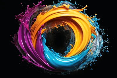 Abstract Circular Swirl of Vibrant Liquid Paint