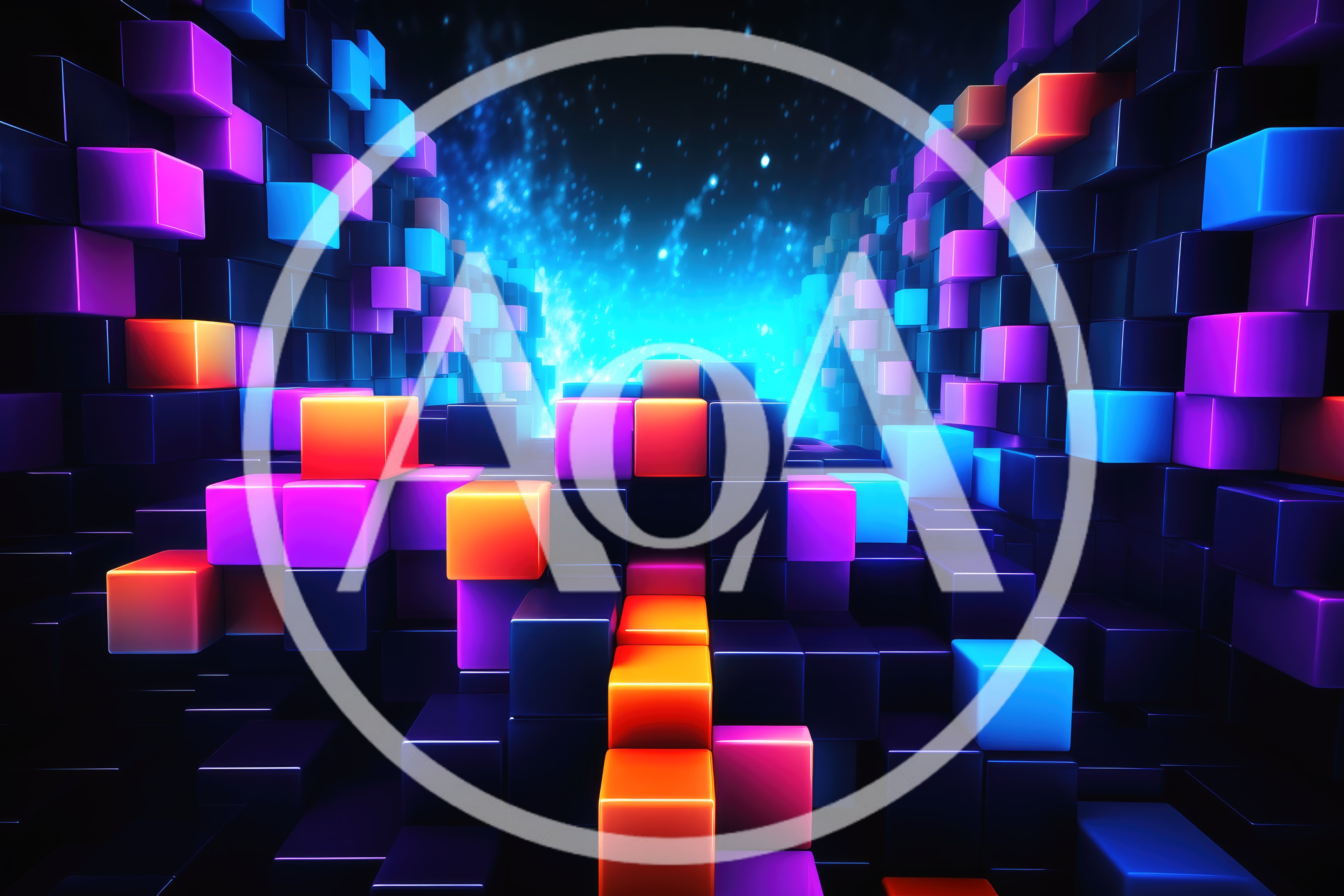 Abstract Digital Background With Glowing Neon Cubes