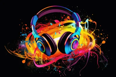 Colorful Abstract Headphones With Vibrant Paint Splatter Art