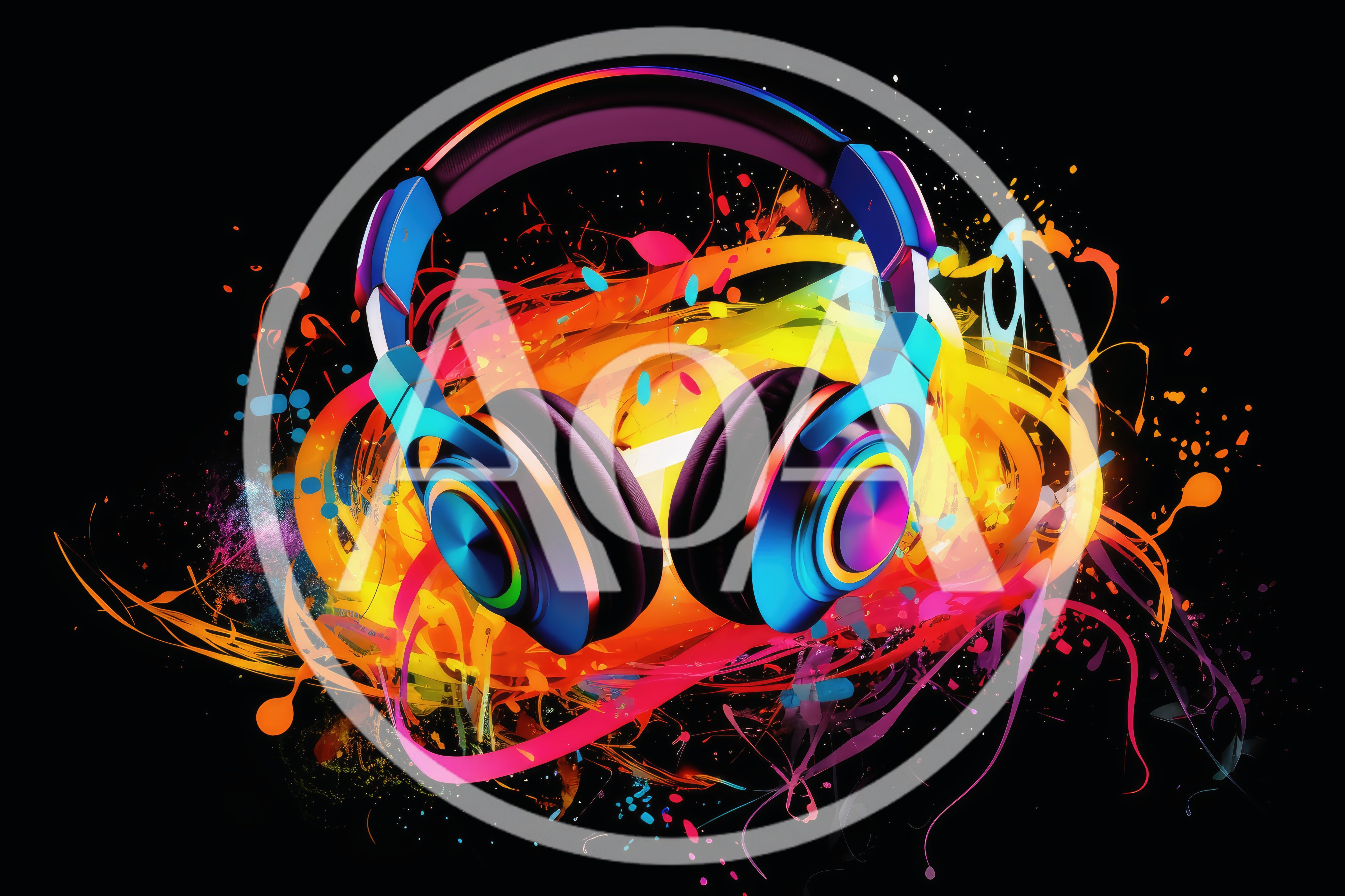 Colorful Abstract Headphones With Vibrant Paint Splatter Art