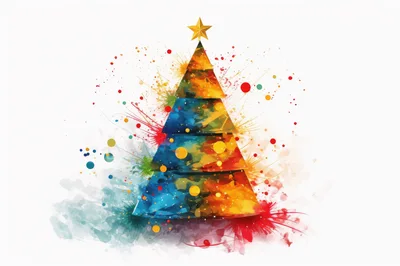 Abstract Watercolor Christmas Tree With Splatter Art