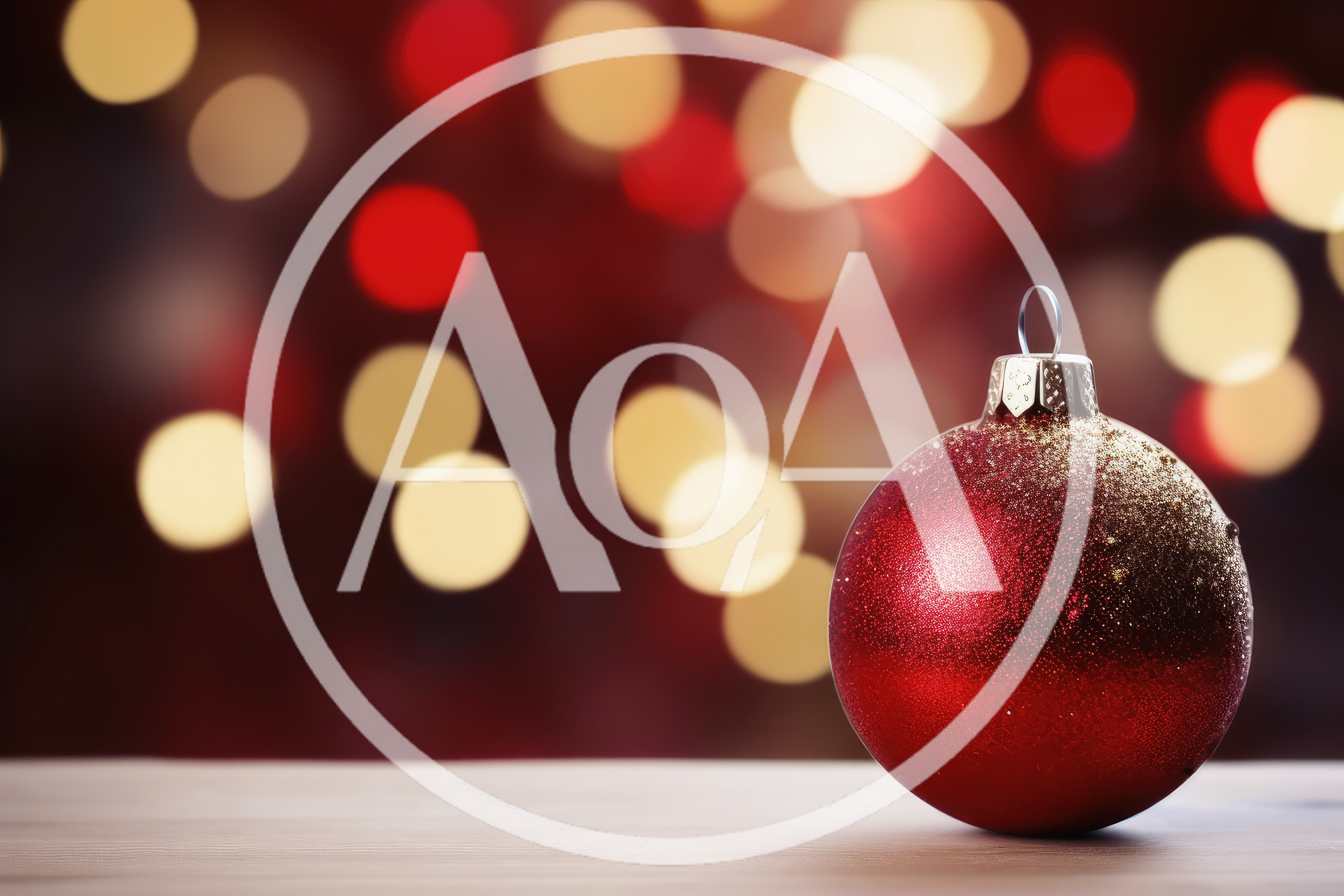 Red Christmas Ornament On Wooden Surface With Bokeh Background