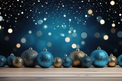 Glittering Christmas Ornaments on Wooden Surface