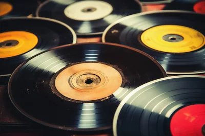 Collection Of Vintage Vinyl Records On Display