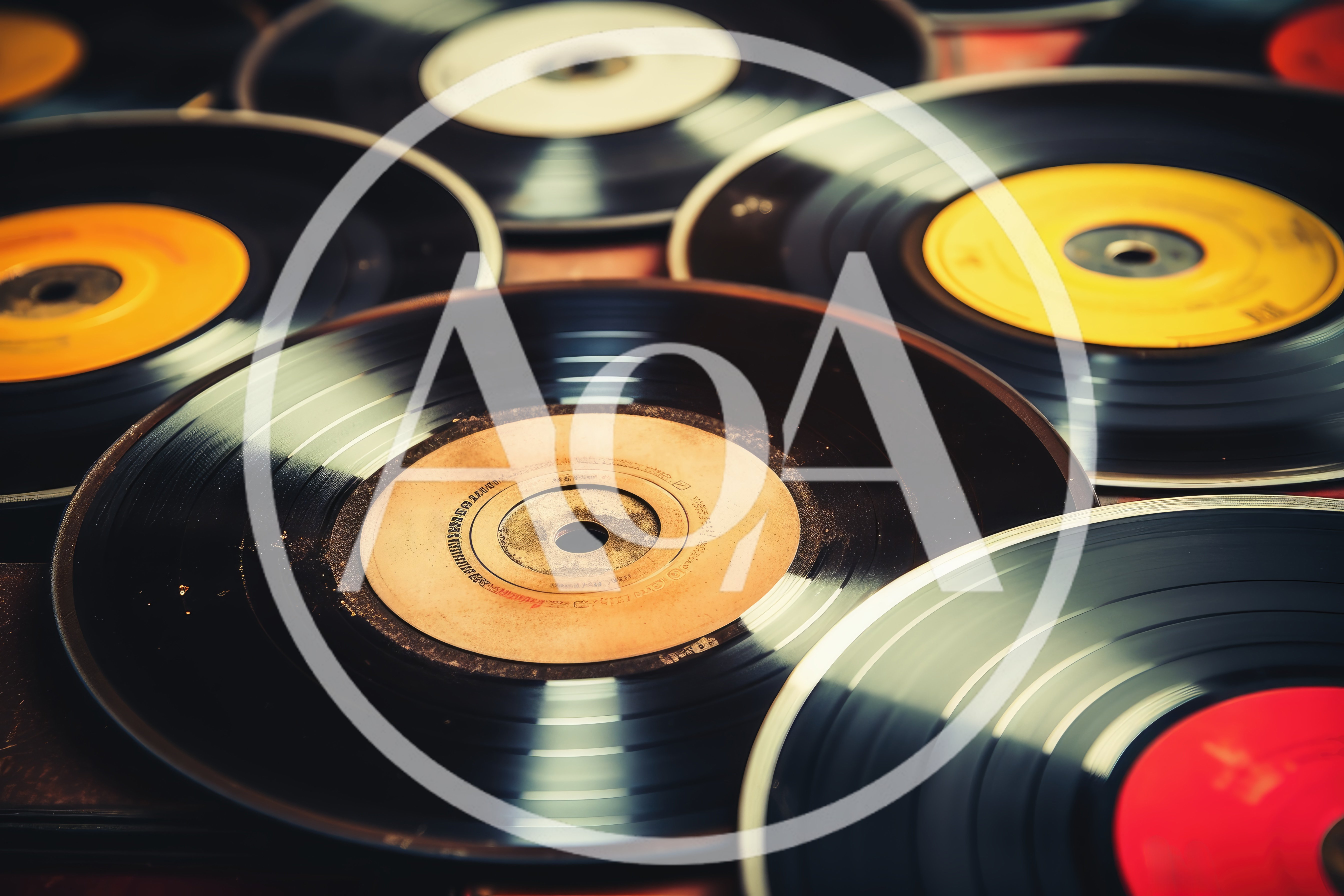 Collection Of Vintage Vinyl Records On Display