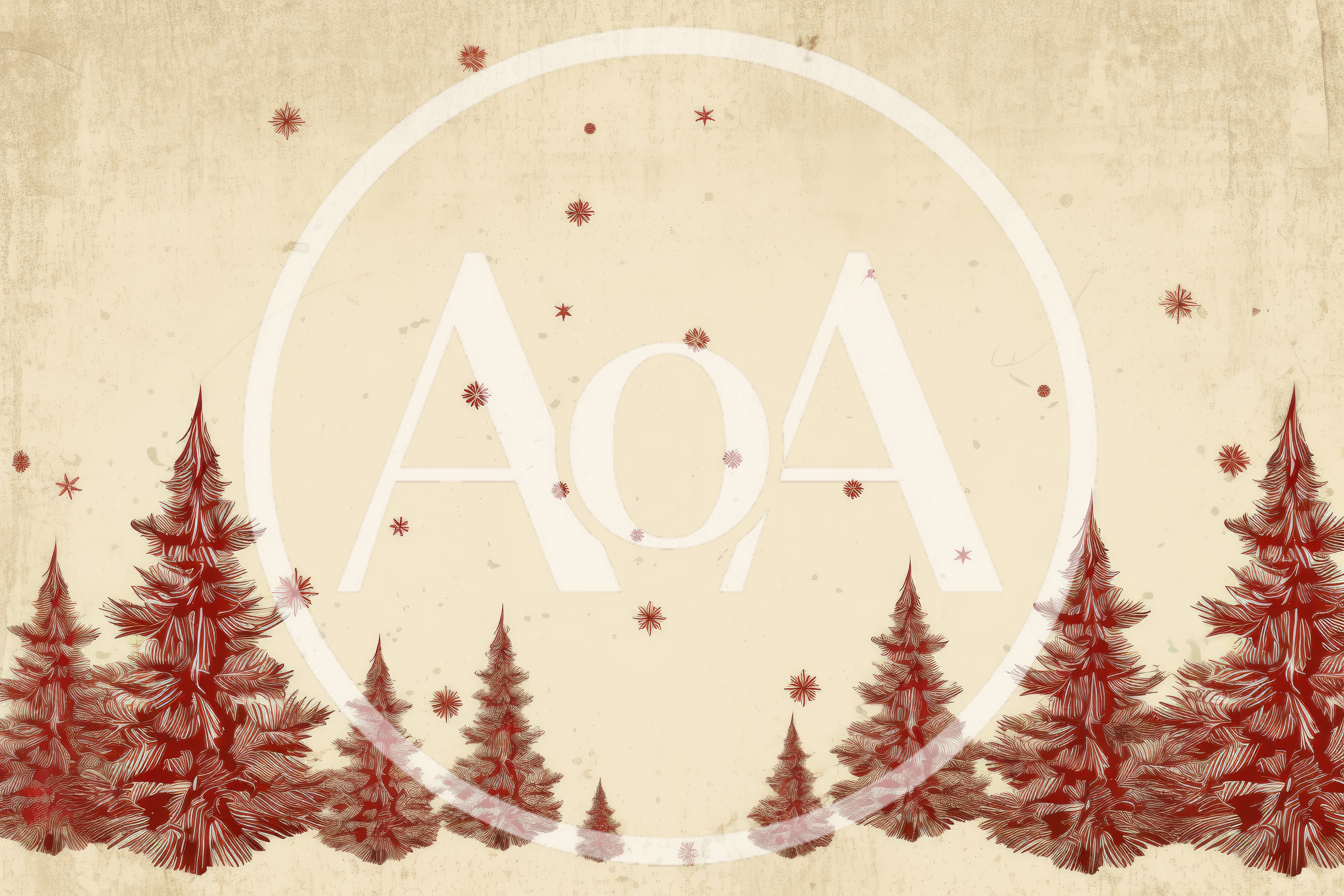 Vintage Christmas Background With Red Pine Trees