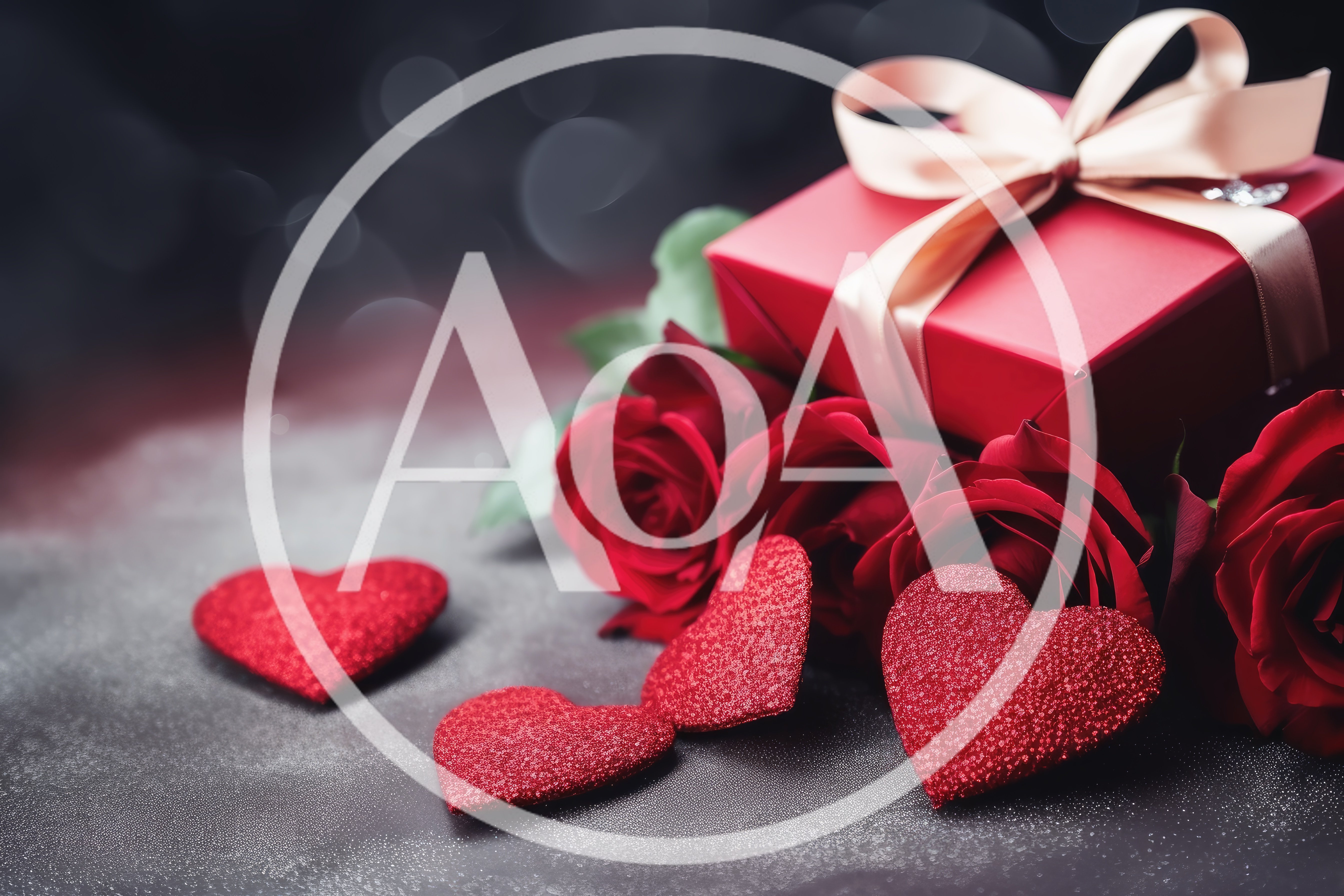 Red Gift Box With Roses And Glitter Hearts