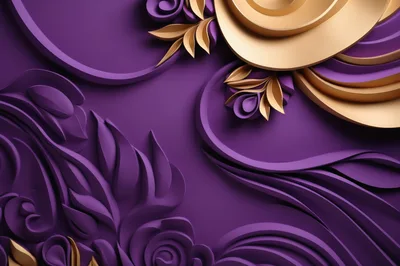 Abstract 3D Floral Background With Purple And Gold