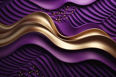 Abstract Purple And Gold Wavy 3D Background