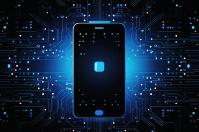 Digital Smartphone Icon With Glowing Circuit Board Background