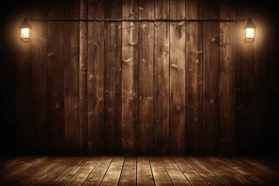 Rustic Wooden Room With Vintage Wall Lanterns