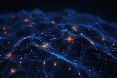 Abstract Digital Network Landscape With Glowing Nodes