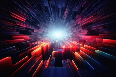 Abstract Digital Tunnel With Glowing Red And Blue Light