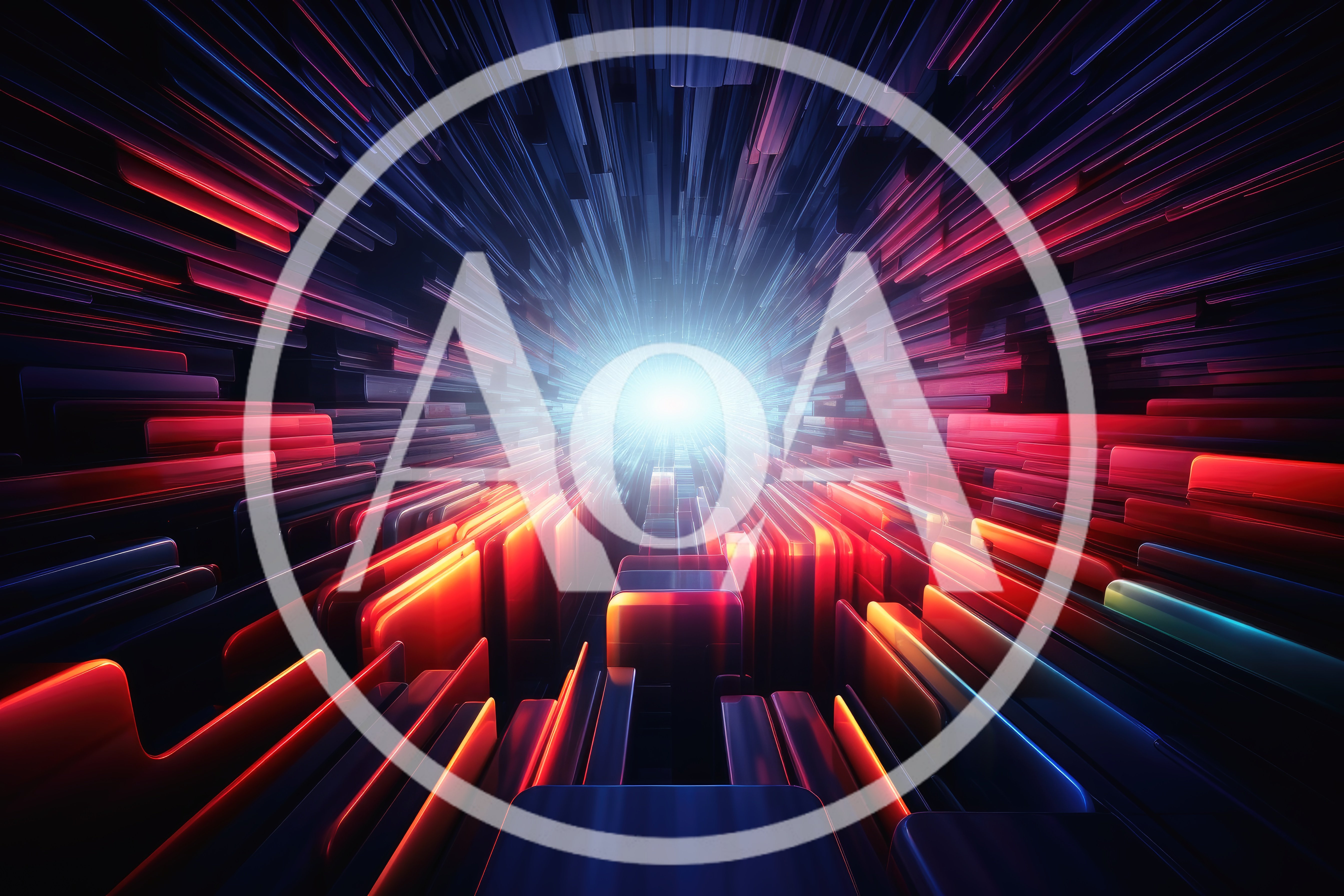Abstract Digital Tunnel With Glowing Red And Blue Light