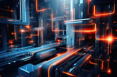 Abstract Digital Infrastructure With Glowing Orange Data Streams