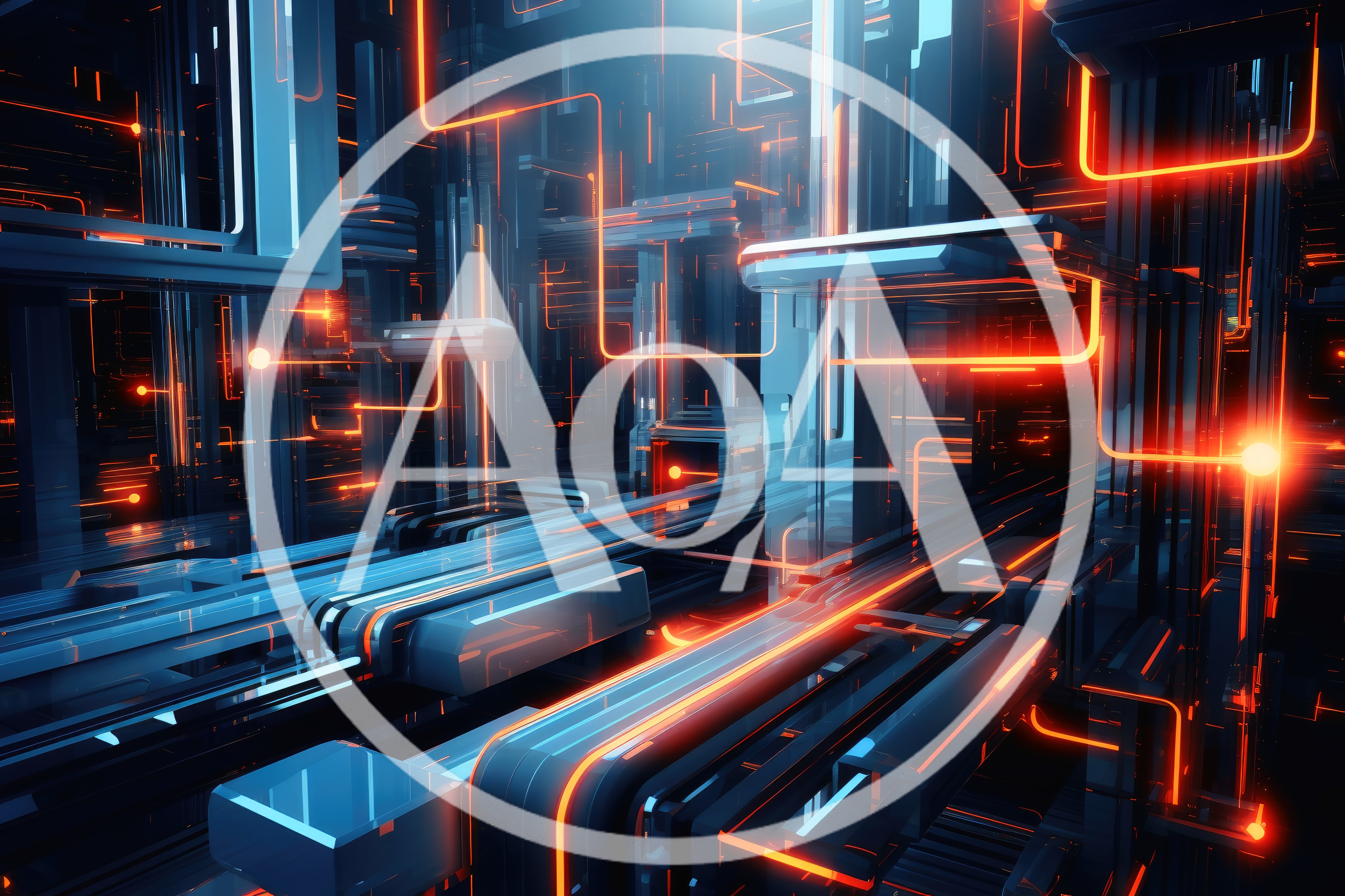 Abstract Digital Infrastructure With Glowing Orange Data Streams