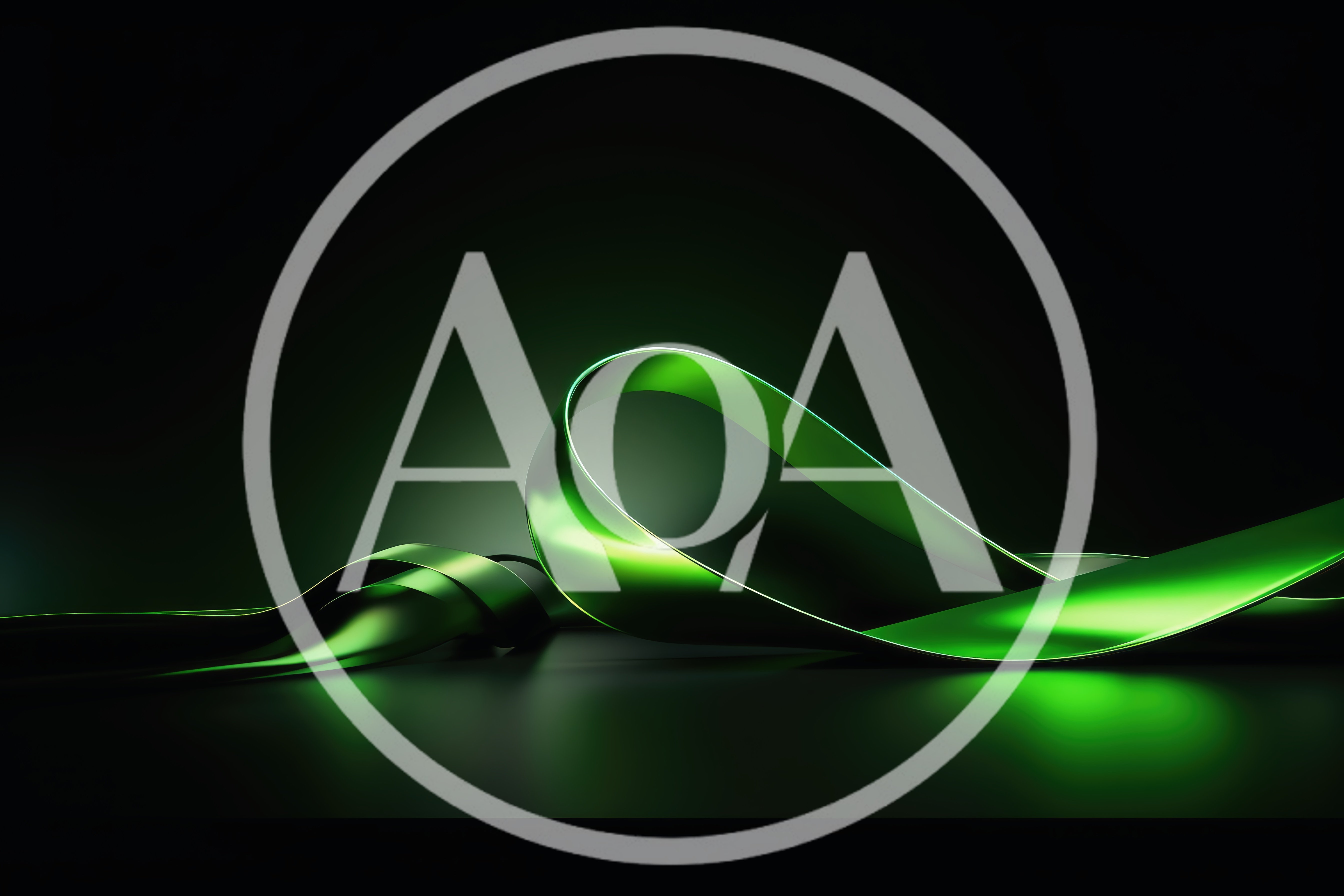 Abstract Green Metallic Ribbon Flowing On Dark Background