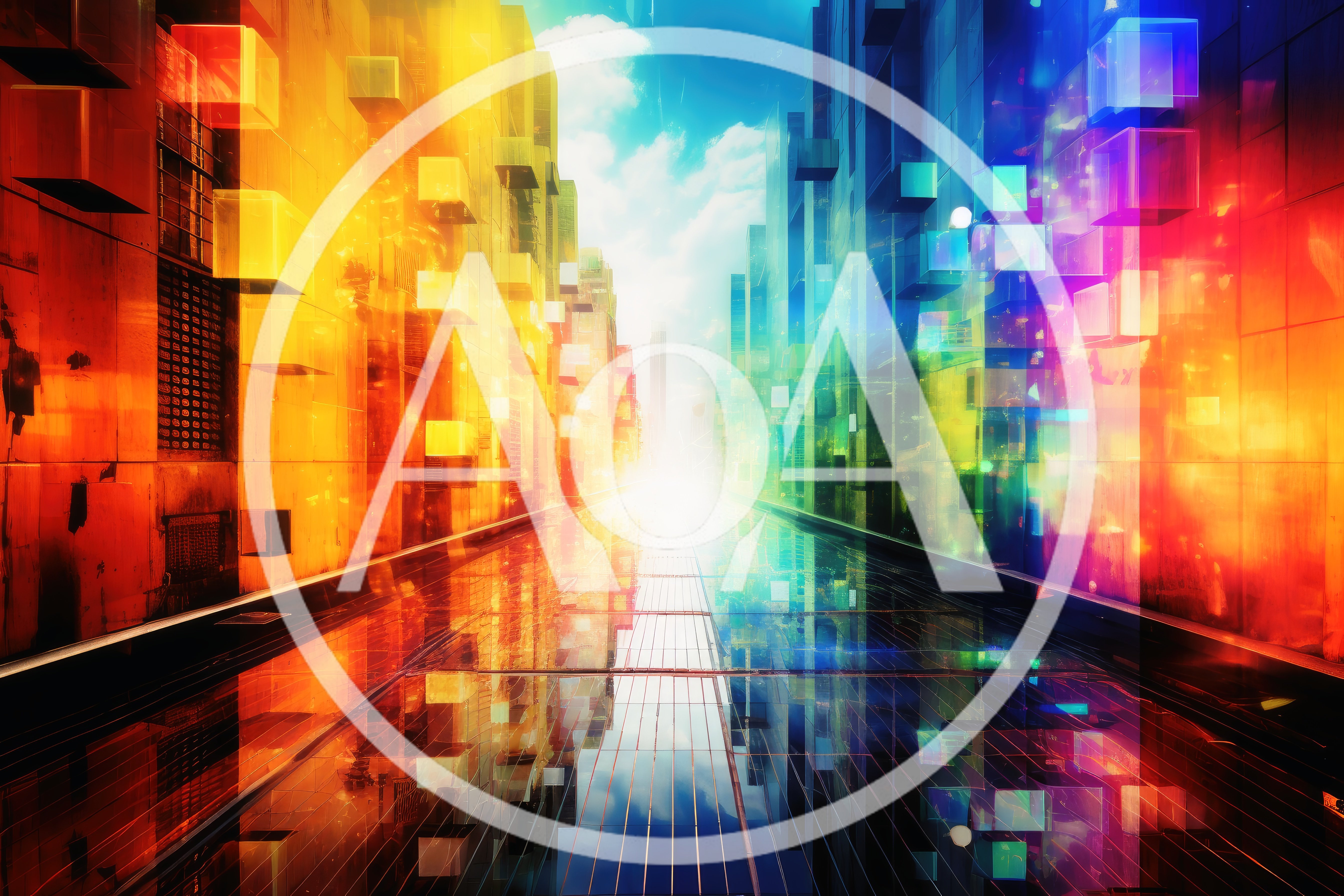 Futuristic City Street With Vibrant Abstract Geometric Architecture