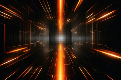 Abstract Digital Corridor With Glowing Orange Neon Lines
